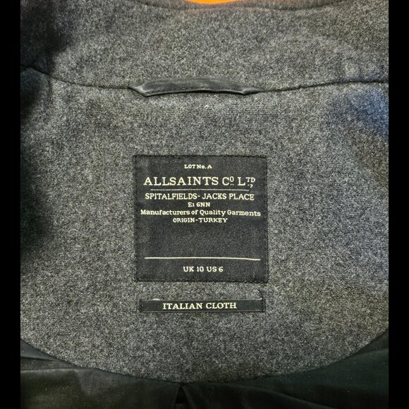 AllSaints Spitafields Elegant Grey Women's Coat-Size 6 - Picture 5 of 17
